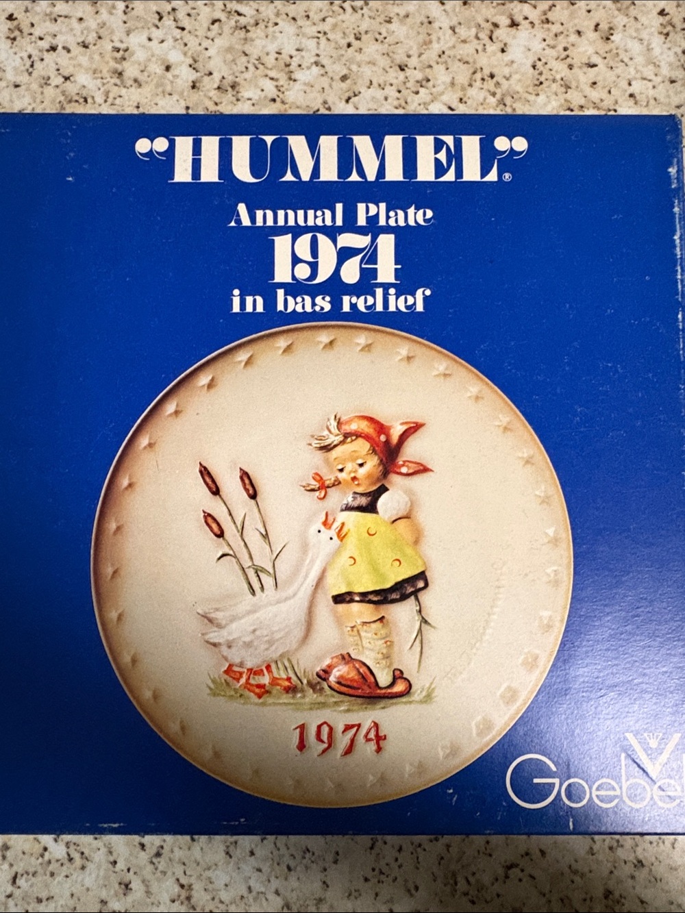 Hummel Blue Annual Plate 1974 with Yellow Dress Figurine